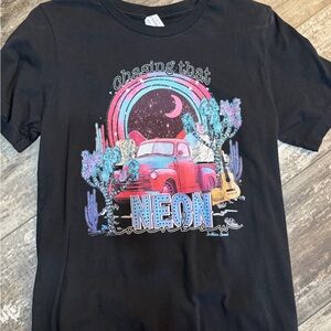 Bella Canvas Black Tee with Pink & Blue Neon Truck Graphic